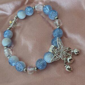Beaded Stretch Bracelet With Bell Butterfly Charm